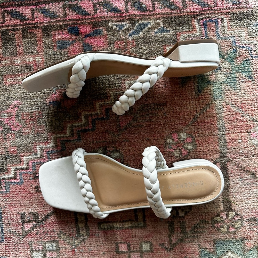 Sincerely Jules White Braided Double Strap Slide Sandals